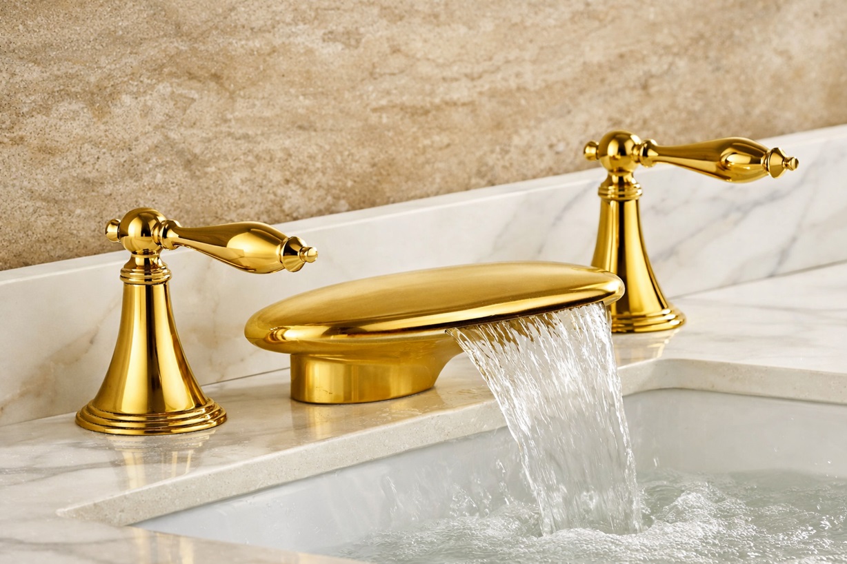 Gold waterfall bathtub faucet with integrated valve by FontanaShowers